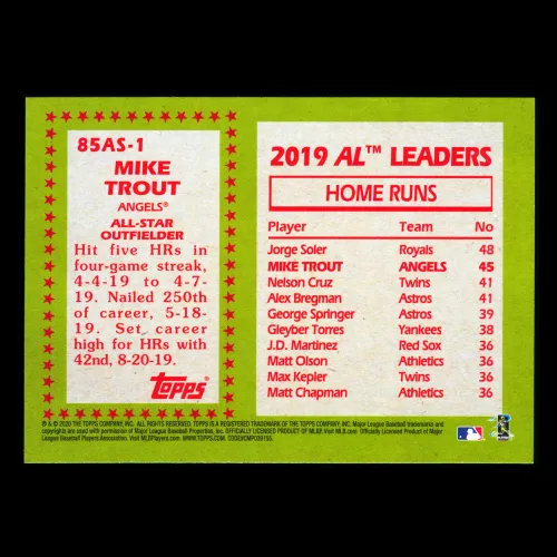 Mike Trout 2020 Topps 35 Anniversary 85 Retro All Star Angels