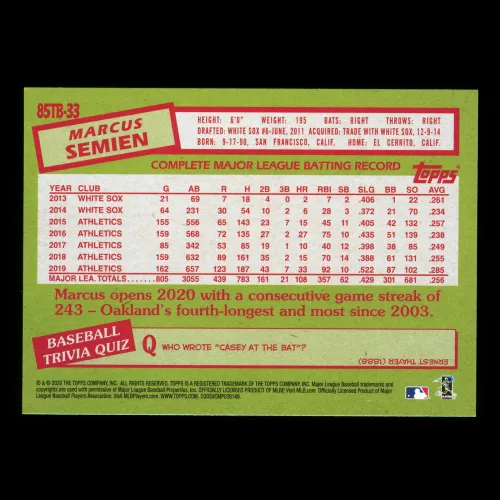 Marcus Semien 2020 Topps 35 Anniversary 85 Retro Athletics