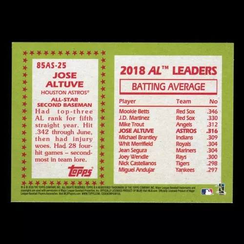 Jose Altuve 2020 Topps 35 Anniversary 85 Retro All Star Astros