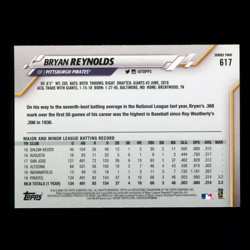 Bryan Reynolds 2020 Topps All-Star Rookie Pirates