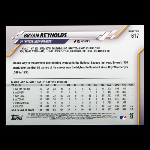 Bryan Reynolds 2020 Topps All-Star Rookie Pirates