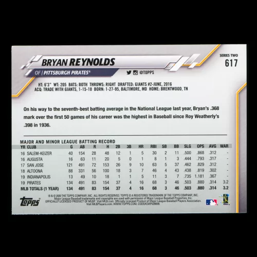 Bryan Reynolds 2020 Topps All-Star Rookie Pirates