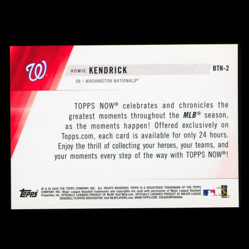 Howie Kendrick 2020 Topps - Topps Now Review Nationals