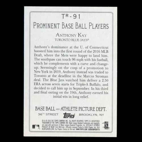 Anthony Kay RC 2020 Topps Turkey Red Rookie Blue Jays