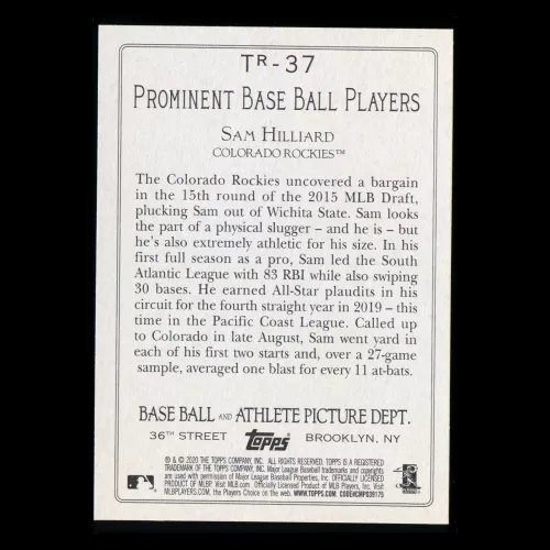 Sam Hilliard RC 2020 Topps Turkey Red Rookie Rockies