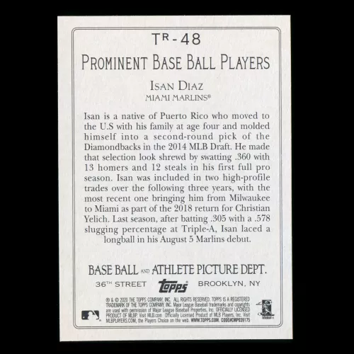 Isan Diaz RC 2020 Topps Turkey Red Rookie Marlins