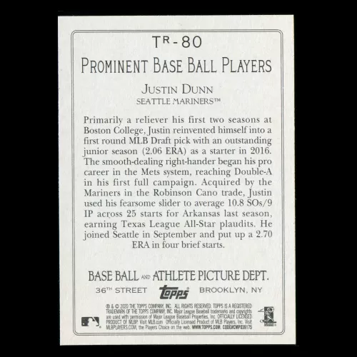 Justin Dunn RC 2020 Topps Turkey Red Rookie Mariners