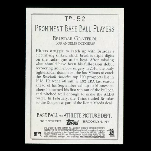 Brusdar Graterol RC 2020 Topps Turkey Red Rookie Dodgers
