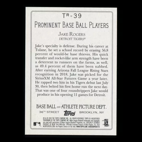 Jake Rogers RC 2020 Topps Turkey Red Rookie Tigers