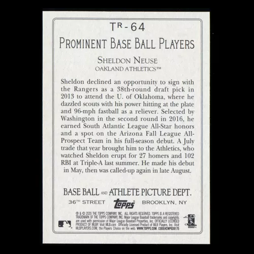 Sheldon Neuse RC 2020 Topps Turkey Red Rookie Athletics