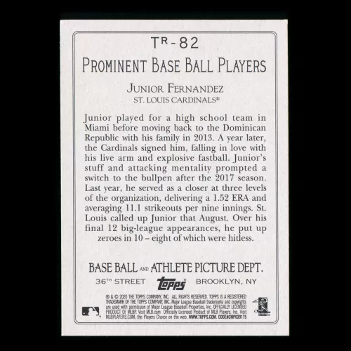 Junior Fernandez RC 2020 Topps Turkey Red Rookie Cardinals