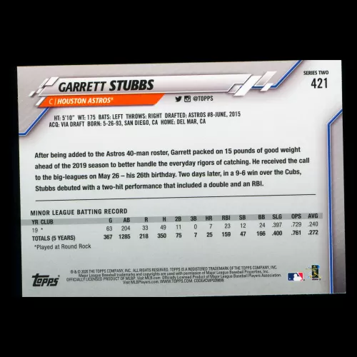Garrett Stubbs RC 2020 Topps Rookie Astros