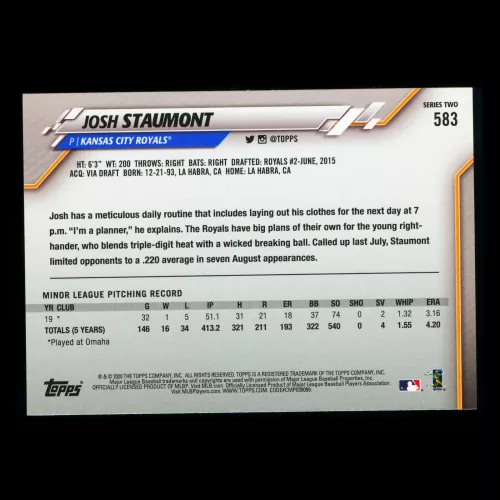 Josh Staumont RC 2020 Topps Rookie Royals
