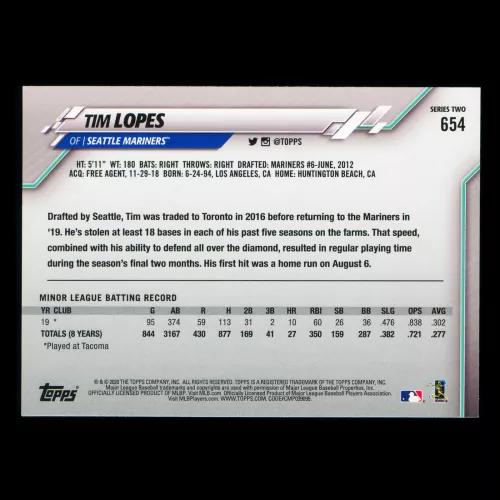 Tim Lopes RC 2020 Topps Rookie Mariners
