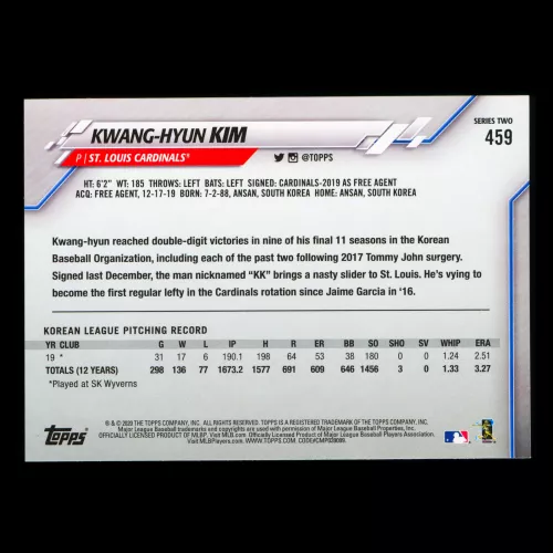 Kwang-Hyun Kim RC 2020 Topps Rookie Cardinals