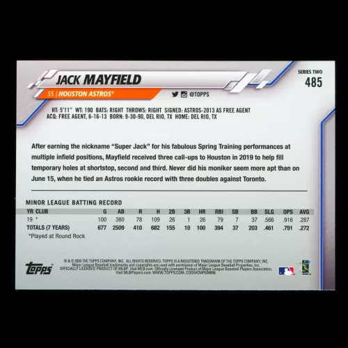 Jack Mayfield RC 2020 Topps Rookie Astros
