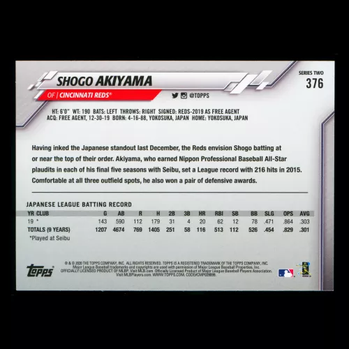 Shogo Akiyama RC 2020 Topps Rookie Reds