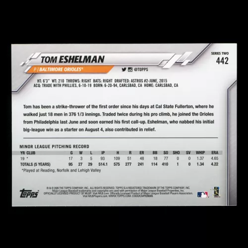 Tom Eshelman RC 2020 Topps Rookie Orioles