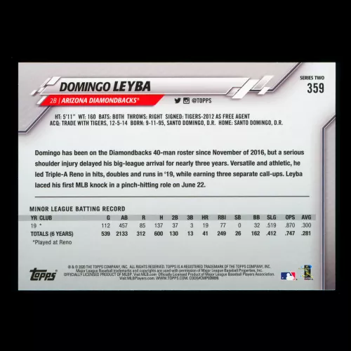 Domingo Leyba RC 2020 Topps Rookie Diamondbacks
