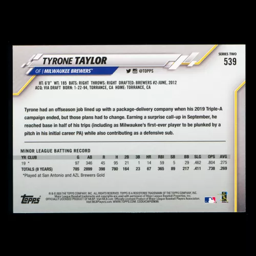 Tyrone Taylor RC 2020 Topps Rookie Brewers