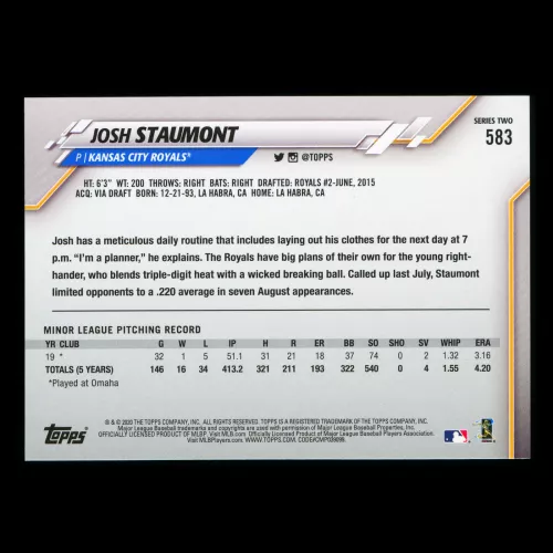 Josh Staumont RC 2020 Topps Rookie Royals