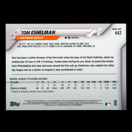 Tom Eshelman RC 2020 Topps Rookie Orioles