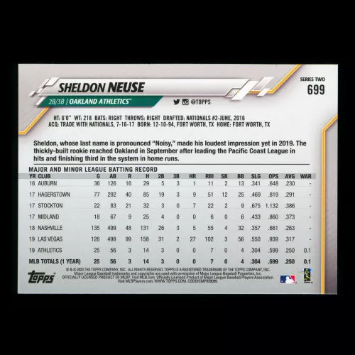 Sheldon Neuse RC 2020 Topps Rookie Athletics