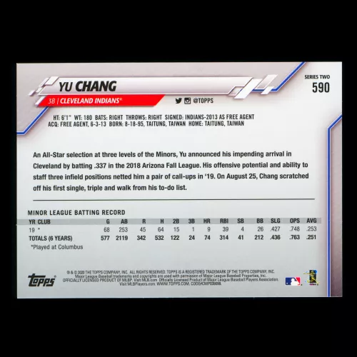 Yu Chang RC 2020 Topps Rookie Indians