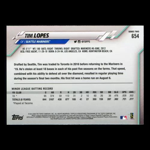 Tim Lopes RC 2020 Topps Rookie Mariners