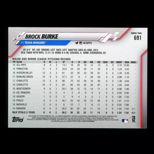 Brock Burke RC 2020 Topps Rookie Inaugural Season Rangers