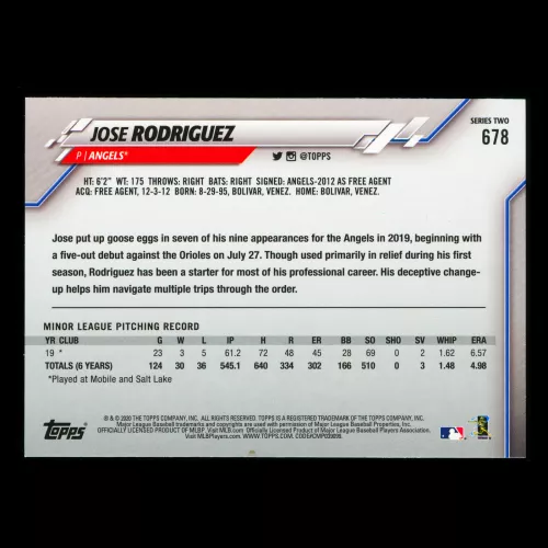 Jose Rodriguez RC 2020 Topps Rookie Angels