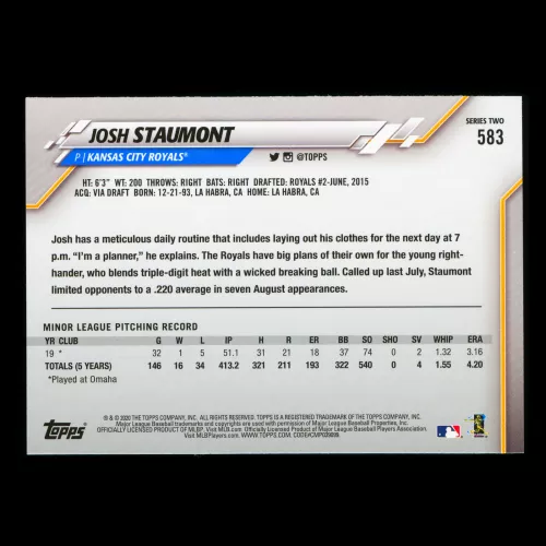 Josh Staumont RC 2020 Topps Rookie Royals