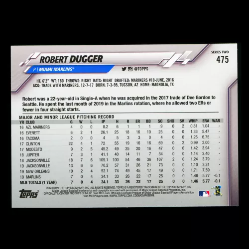 Robert Dugger RC 2020 Topps Rookie Marlins