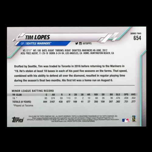 Tim Lopes RC 2020 Topps Rookie Mariners