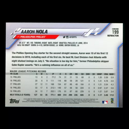 Aaron Nola 2020 Topps Chrome Sepia Refractor Phillies