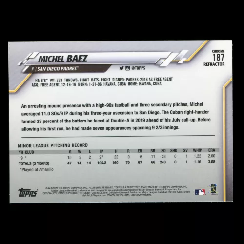 Michel Baez RC 2020 Topps Chrome Sepia Refractor Rookie Padres