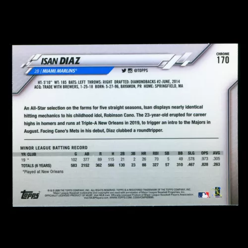 Isan Diaz RC 2020 Topps Chrome Rookie Marlins
