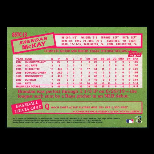 Brendan McKay RC 2020 Topps Chrome 35 Anniversary 85 Retro Rays