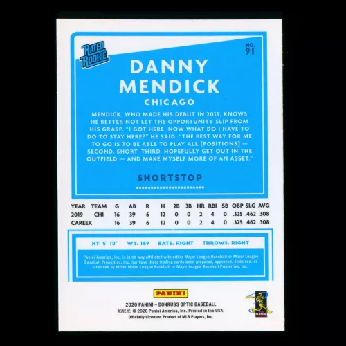 Danny Mendick RR 2020 Optic Rated Rookie White Sox