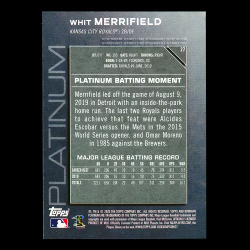 Whit Merrifield 2020 Bowman Platinum Chartreuse Royals