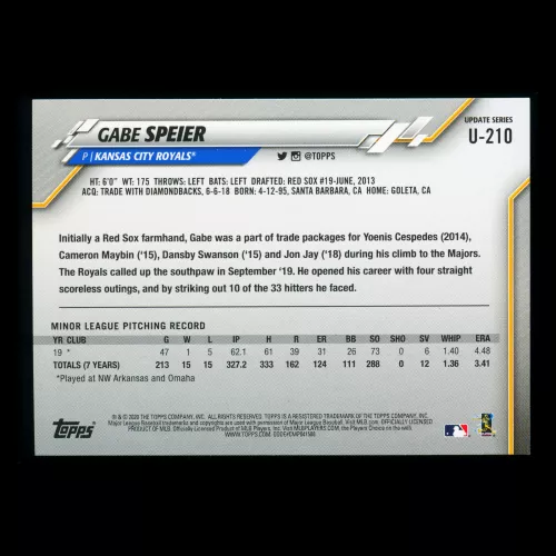 Gabe Speier RC 2020 Topps Rookie Royals