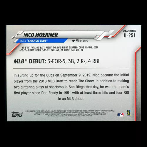 Nico Hoerner RC 2020 Topps Rookie Cubs