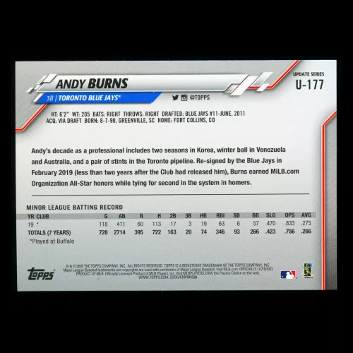Andy Burns RC 2020 Topps Rookie Blue Jays