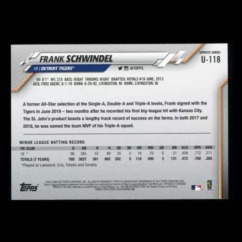 Frank Schwindel RC 2020 Topps Rookie Tigers