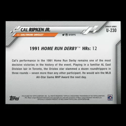 Cal Ripken Jr. 2020 Topps Home Run Derby Orioles