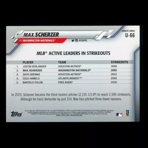Max Scherzer 2020 Topps Active Leaders Nationals