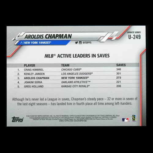 Aroldis Chapman 2020 Topps Active Leaders Yankees