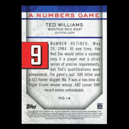 Ted Williams 2020 Topps A Numbers Game - 9 Red Sox