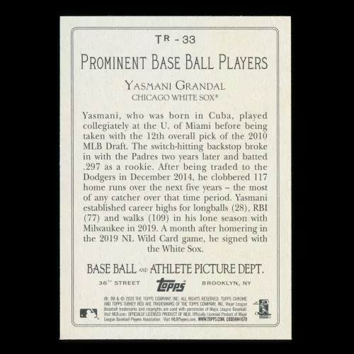 Yasmani Grandal 2020 Topps Turkey Red White Sox