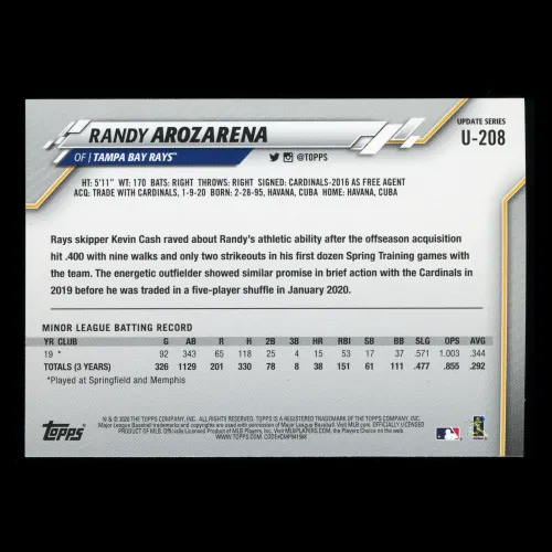 Randy Arozarena RC 2020 Topps Rookie Rays